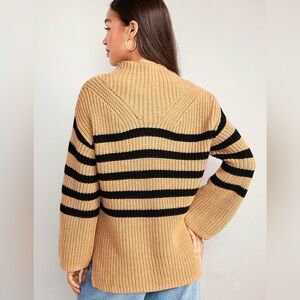 Old Navy Camel and Black Striped Crewneck Sweater, Size Medium, EUC